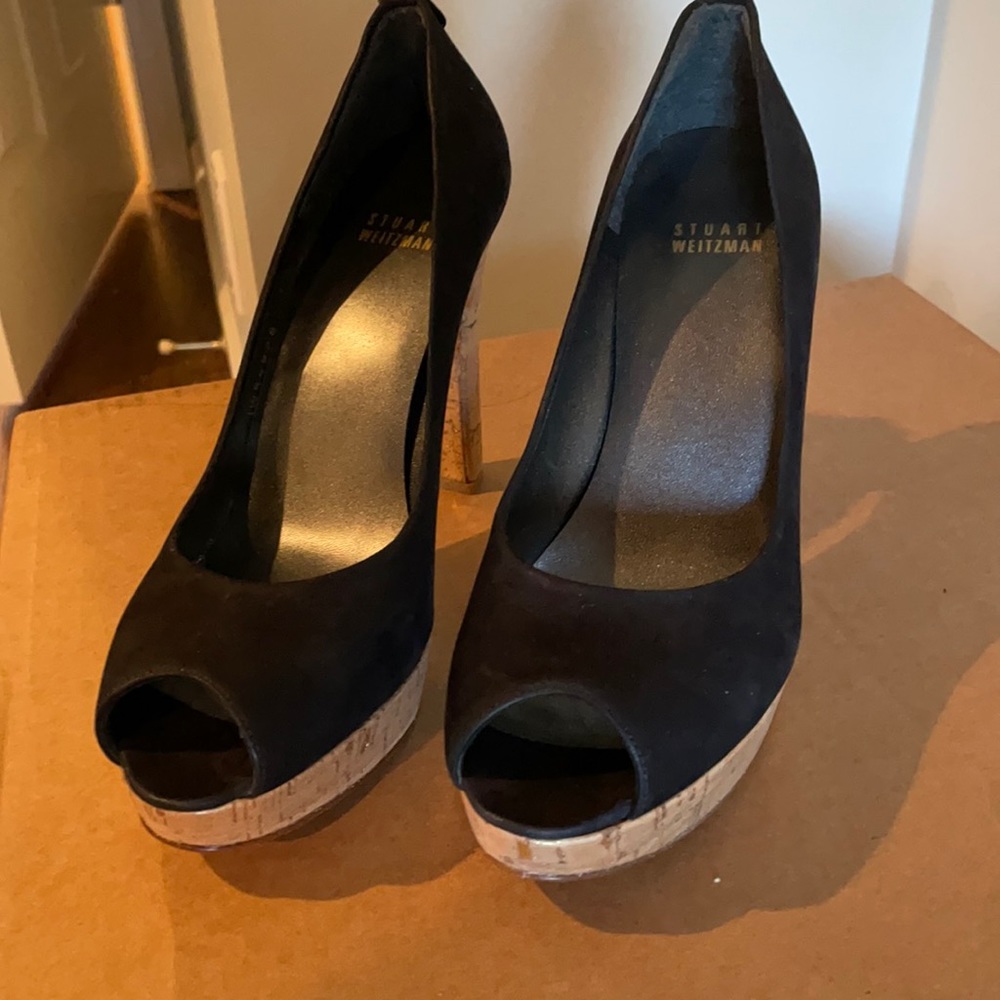 Stuart Weitzman black and gold shoes